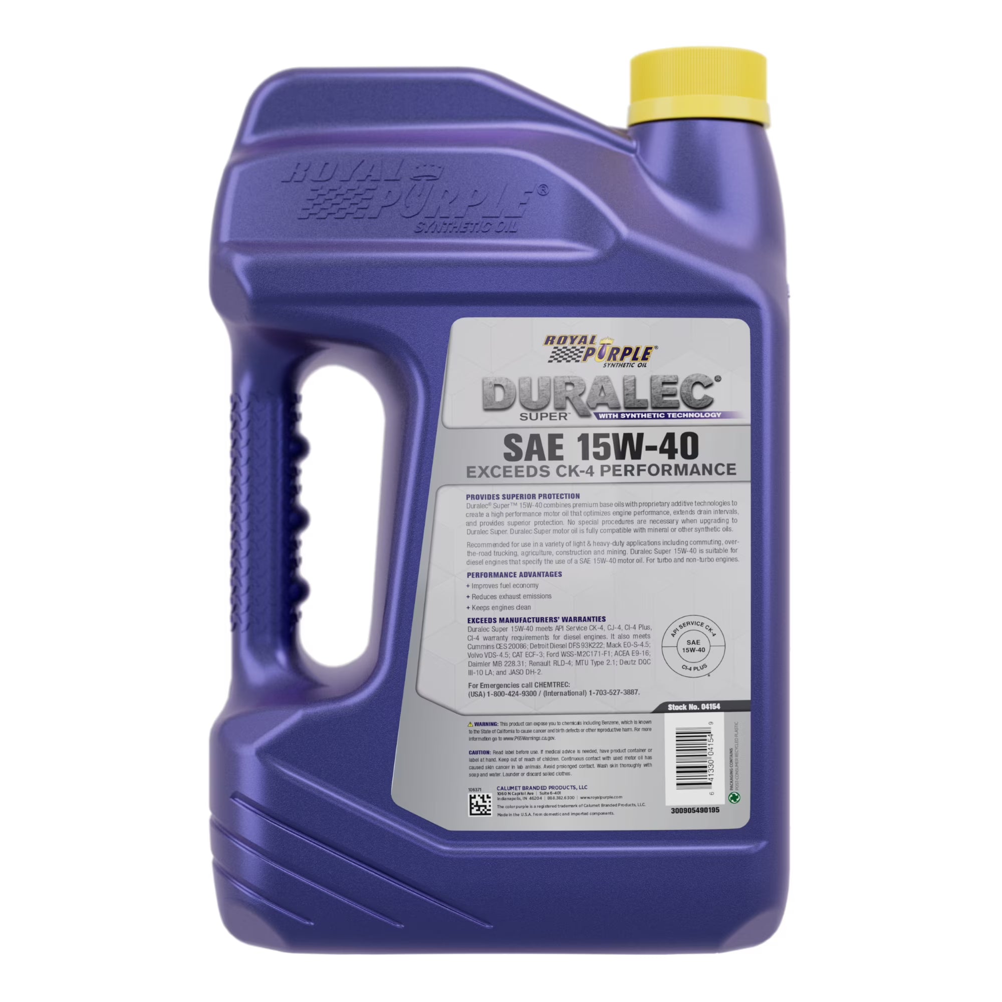 Royal Purple Duralec Super 15W-40 Diesel Motor Oil, Diesel Vehicles, 7.7 lbs, 1 Gallon
