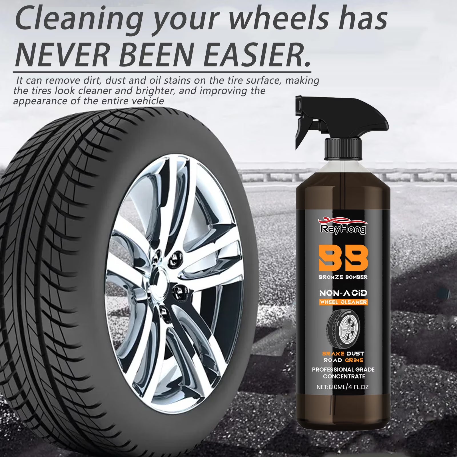 Coollooc 120ml Non-Acid Wheel Cleaner - Powerful Bronze Bomber Wheel Cleaner Perfect for Cleaning Wheels and Tires