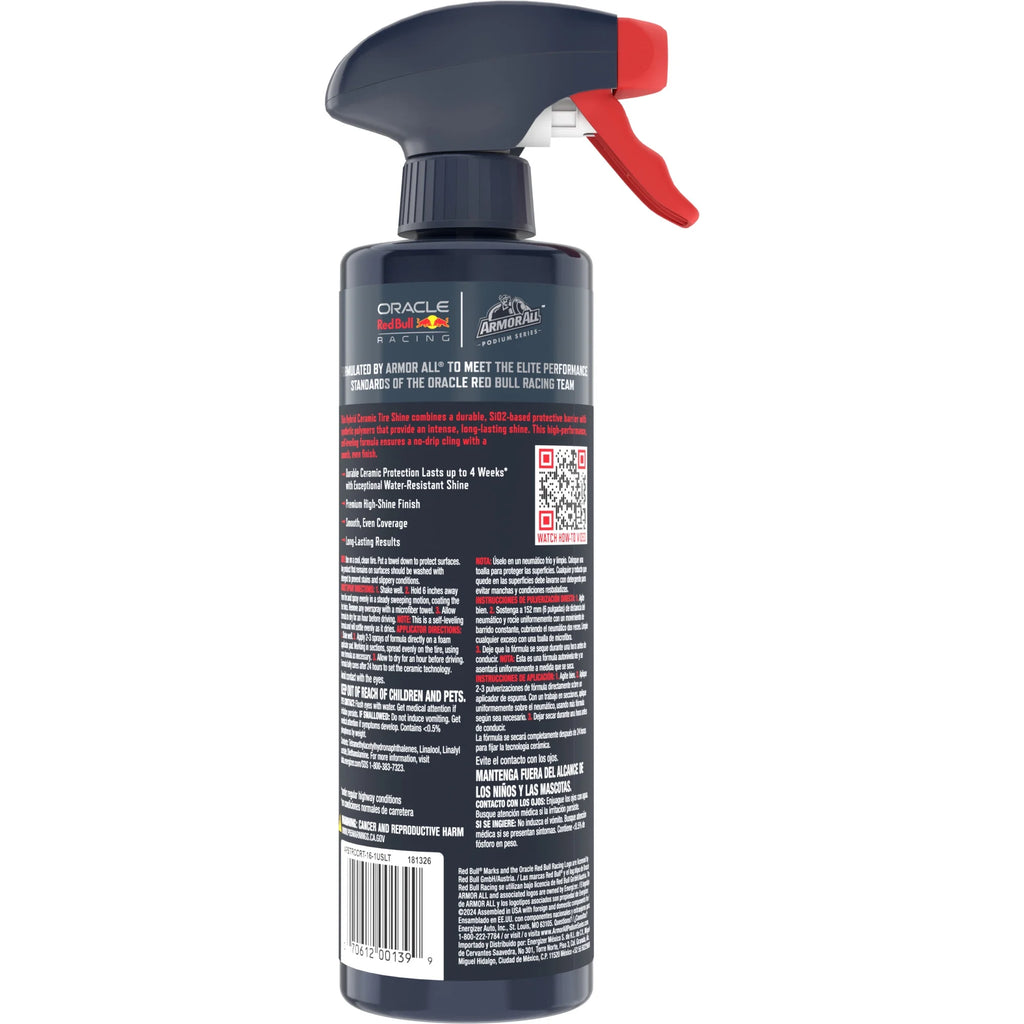 Armor All Podium Series Tire Shine High Gloss Hybrid Ceramic Spray, Long Lasting Shine Developed with Oracle Red Bull Racing, 16 fl oz