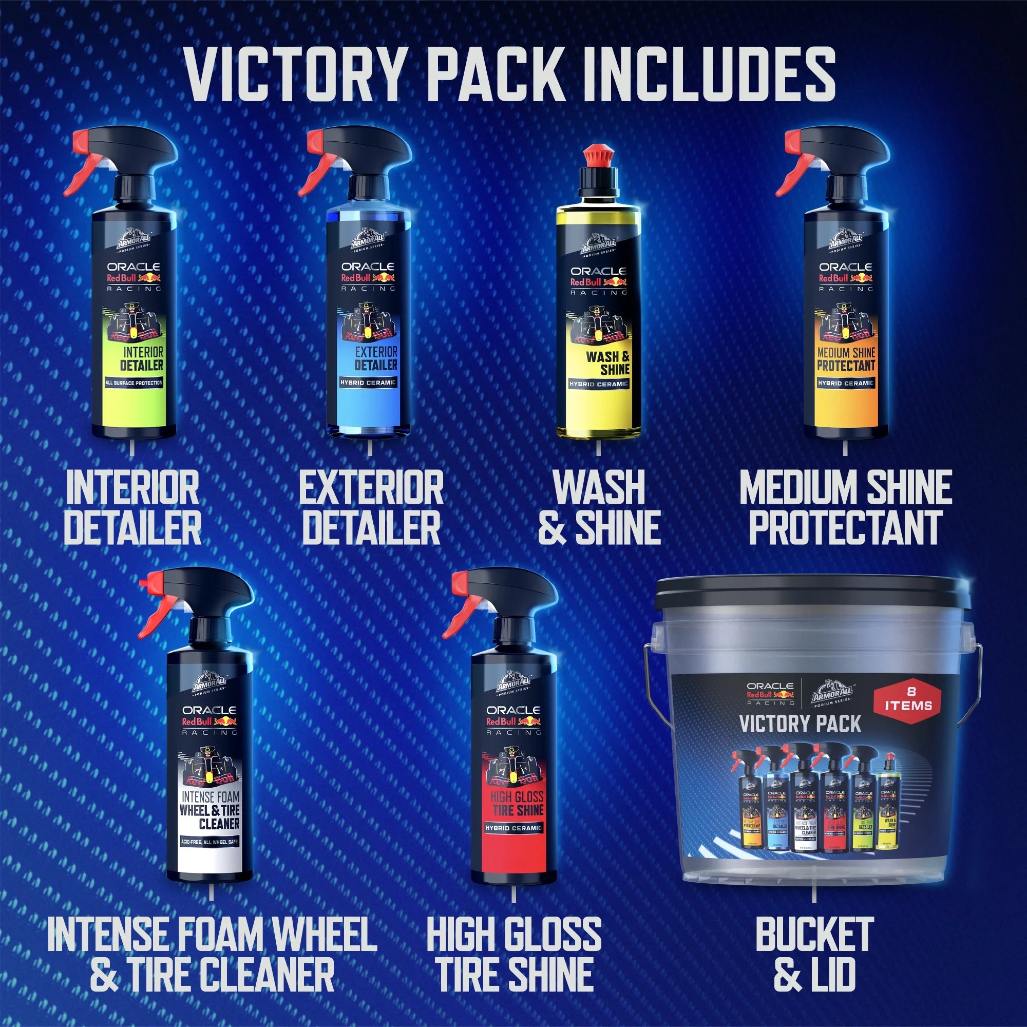 Armor All Podium Series Victory Pack Car Detailing Kit, 8-Piece Car Wash Bucket with Interior & Exterior Detailing Spray, Car Wash, Wheel Cleaner & Tire Shine