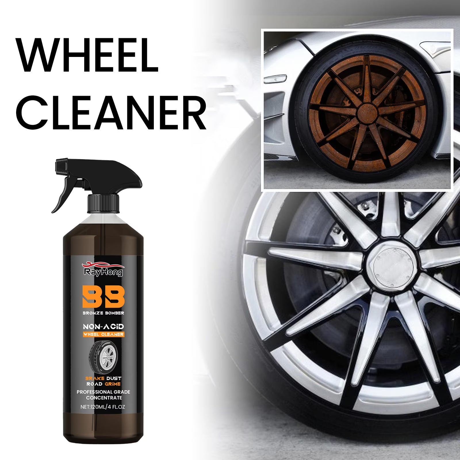 Coollooc 120ml Non-Acid Wheel Cleaner - Powerful Bronze Bomber Wheel Cleaner Perfect for Cleaning Wheels and Tires